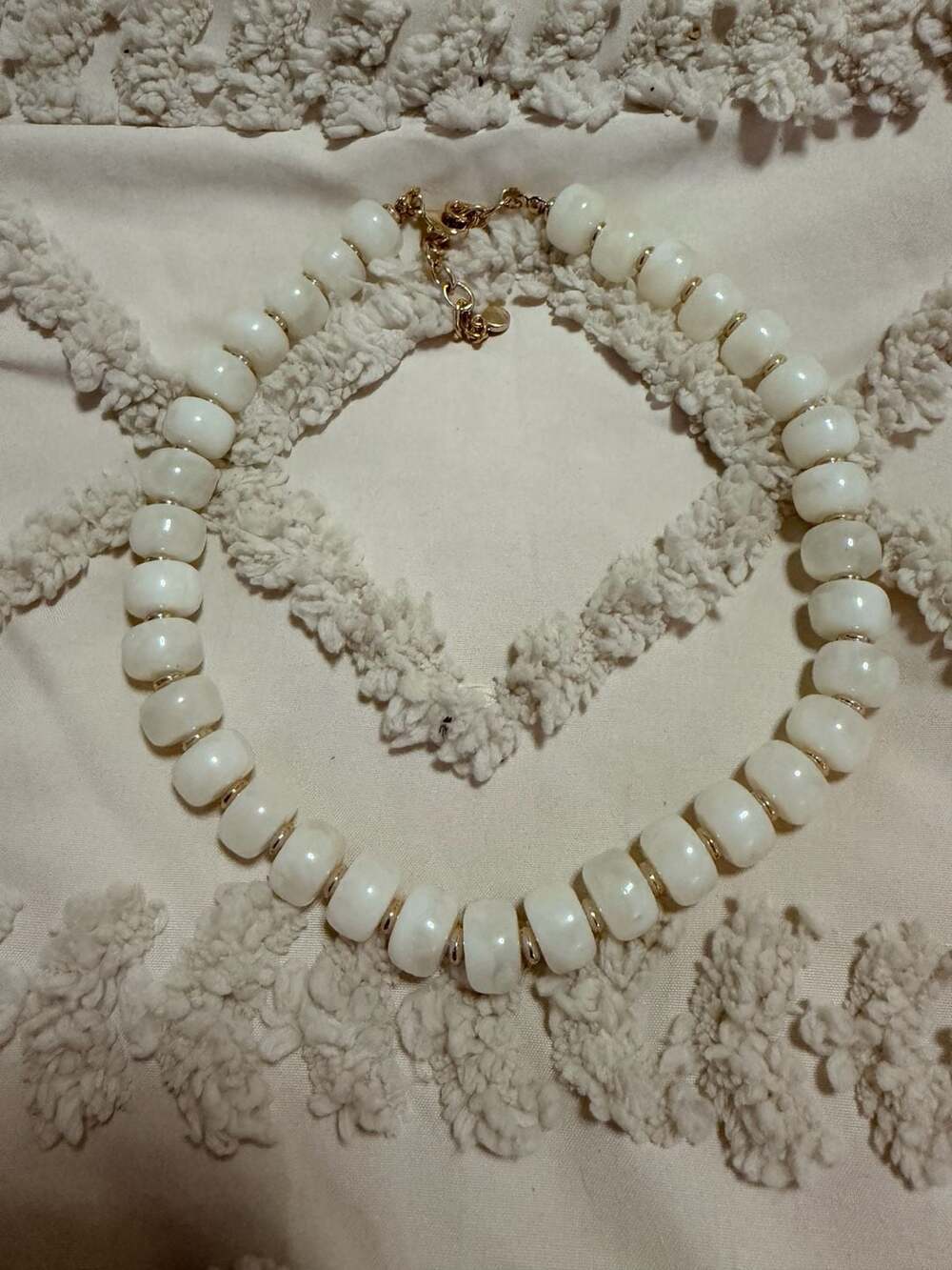 Vintage White Chunky Disc Bead & Gold Spacer Beaded Necklace